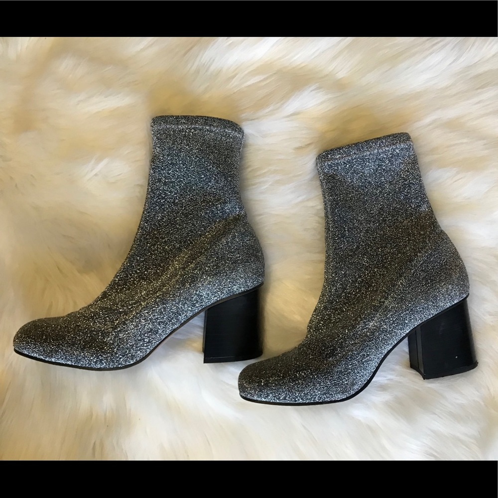 Topshop Silver Martha Glitter Sock Bootie